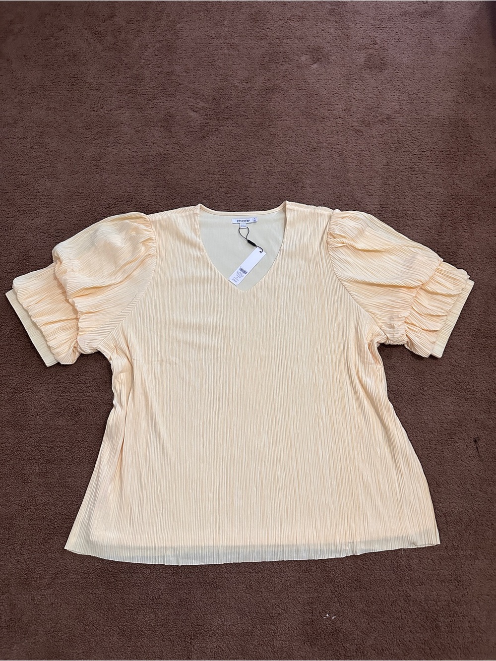 Chico's Pale Peach V-Neck Puff Sleeve Blouse size4